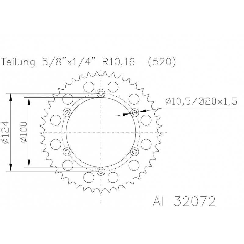 Ring, transmission, rear, steel  50-32072 42 dientes