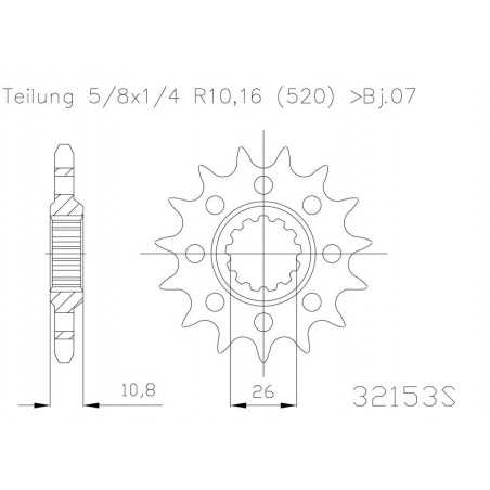 Steel sproket 50-32153 15 dientes