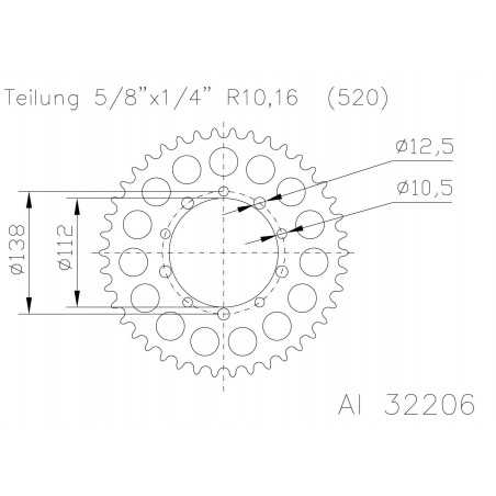 Ring, transmission, rear, aluminum 51-32206 44 dientes