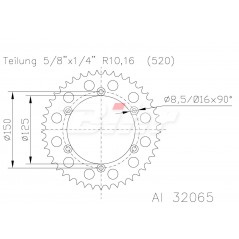 Ring, transmission, rear, aluminum  51-32065AO 52 dientes naranja anodizado