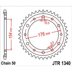JT SPROCKETS Corona 1340 de zinc negro 43 dientes R134043ZBK