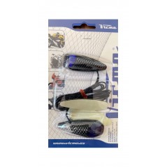 V PARTS PAIR, SET, TURN SIGNALS, UNIVERSAL, MOTO P I A, TEARDROP, CARBON, BLUE 4585