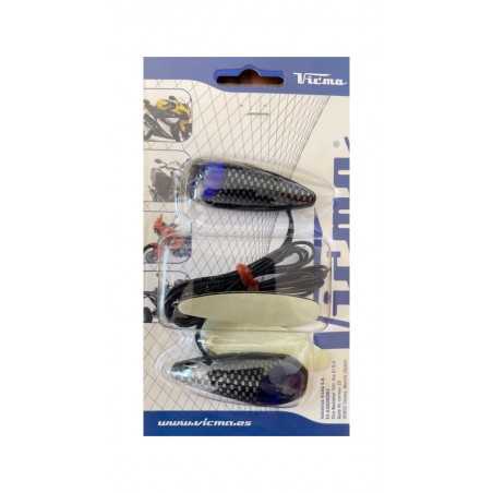 V PARTS PAIR, SET, TURN SIGNALS, UNIVERSAL, MOTO P I A, TEARDROP, CARBON, BLUE 4585