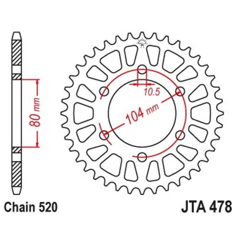 JT SPROCKETS Corona plato trasmision de aluminio 43 478 4090004043
