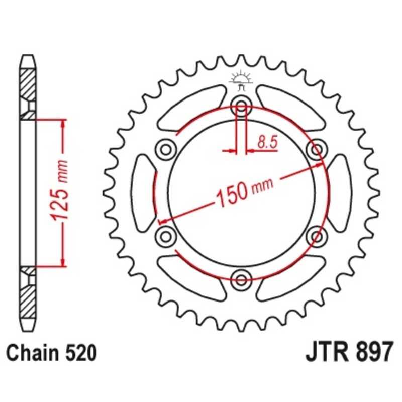 JT SPROCKETS Corona plato trasmision de acero autolimpiable 52 897 520 4090007952