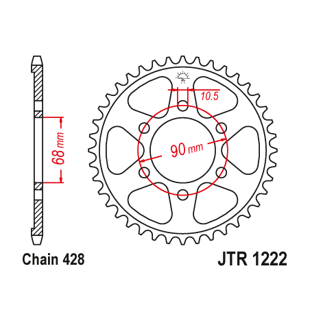 JT SPROCKETS Corona plato trasmision de acero 47 1222 4090020547