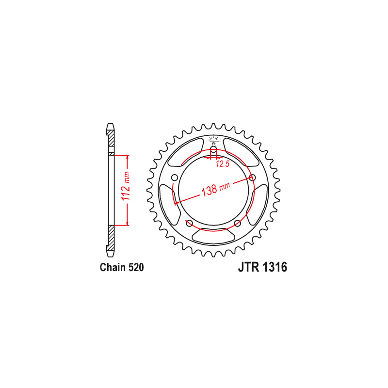 JT SPROCKETS Corona plato trasmision de acero 39 1316 R131639