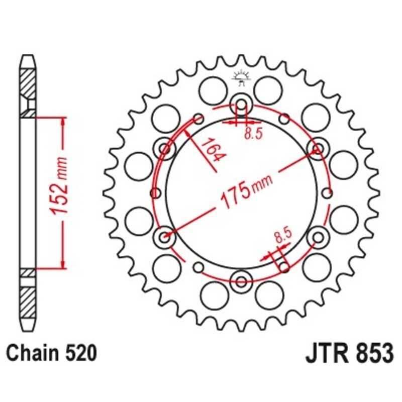 JT SPROCKETS Corona plato trasmision de acero 38 853 R85338