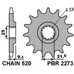 PBR Steel chain sprocket 520 STANDARD 2273 4080000213VAR