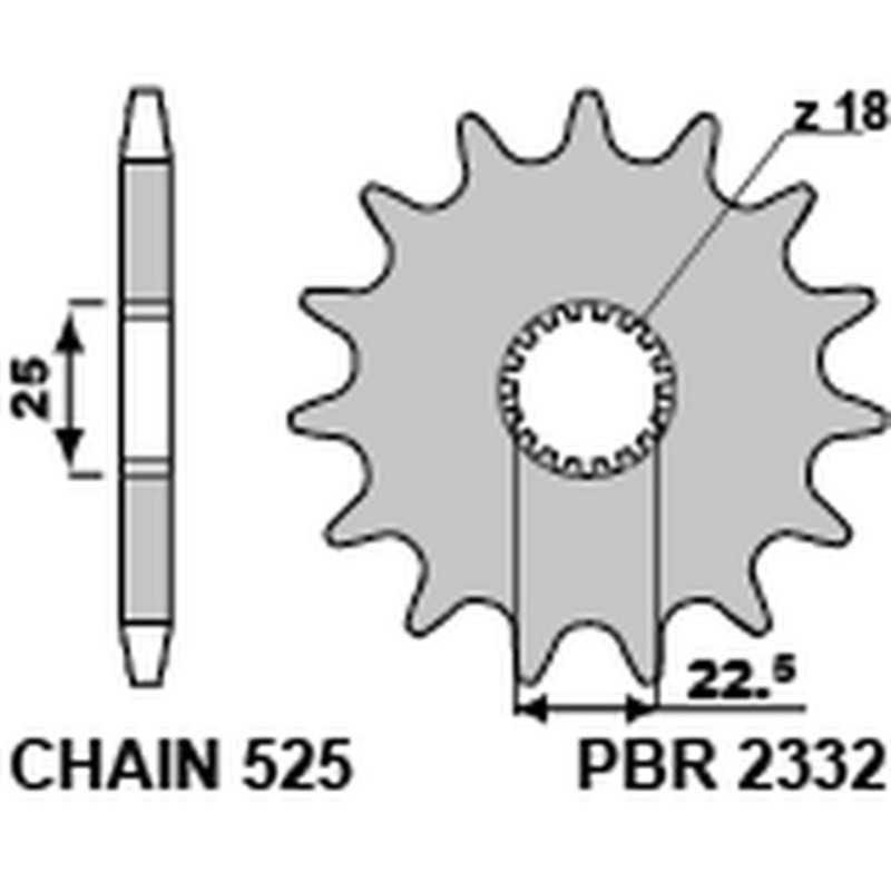 PBR Piñon para cadena de acero 525 STANDARD 2332 4080000217VAR