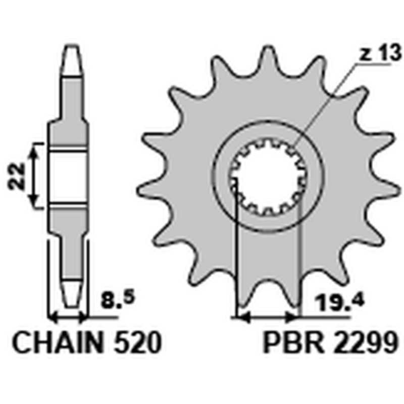 PBR Steel chain sprocket 520 STANDARD 2299 4080002314