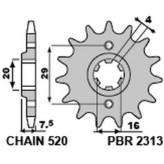 PBR Steel chain sprocket 520 STANDARD 2313 4080002315