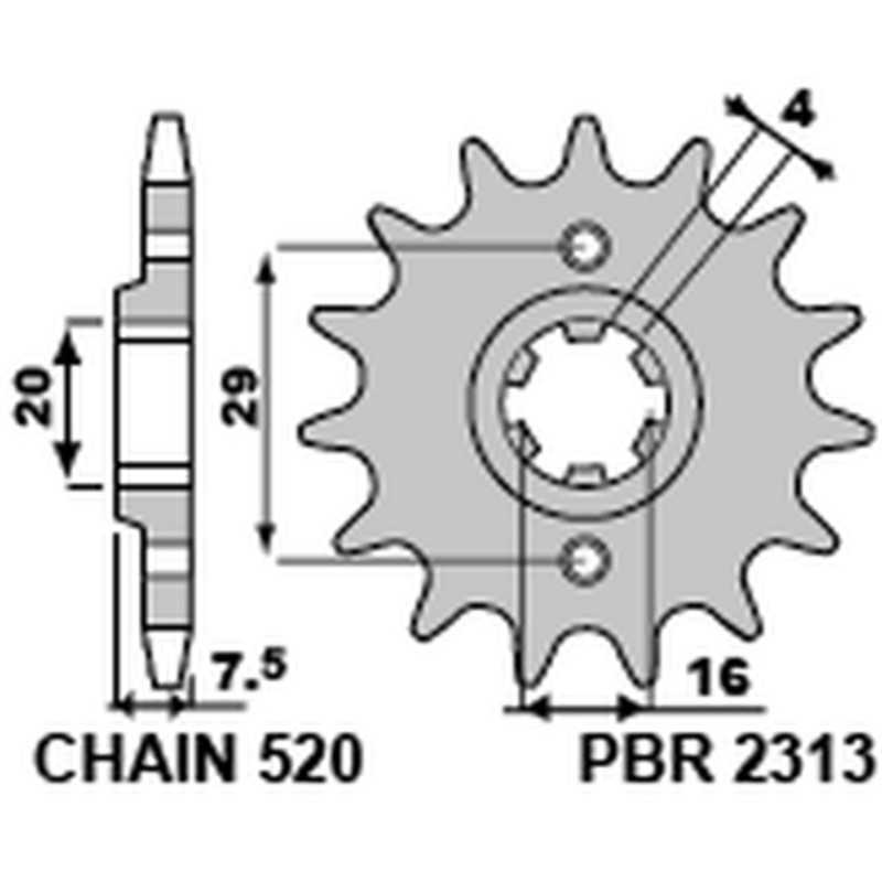 PBR Steel chain sprocket 520 STANDARD 2313 4080002315