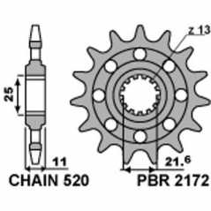 PBR Steel chain sprocket 520 STANDARD 2172 46000272VAR