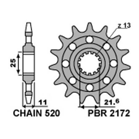 PBR Steel chain sprocket 520 STANDARD 2172 46000272VAR