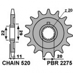 PBR Steel chain sprocket 520 STANDARD 2275 46000378VAR