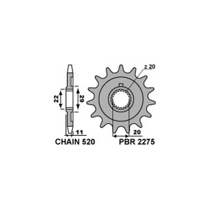 PBR Steel chain sprocket 520 STANDARD 2275 46000378VAR