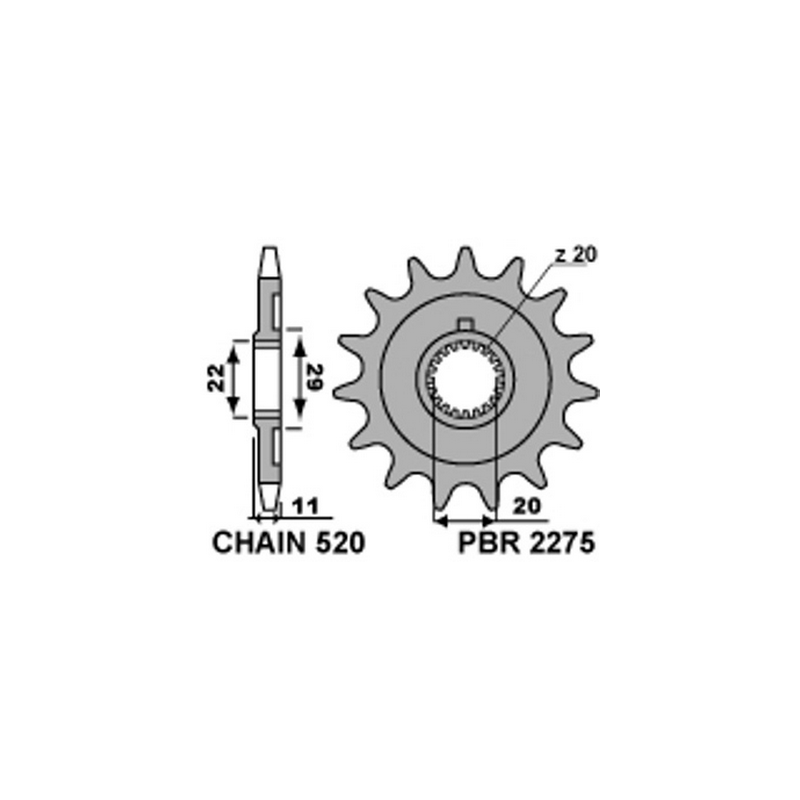 PBR Steel chain sprocket 520 STANDARD 2275 46000378VAR