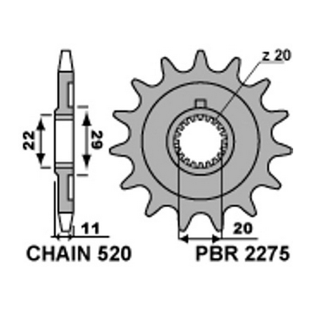PBR Steel chain sprocket 520 STANDARD 2275 46000378VAR