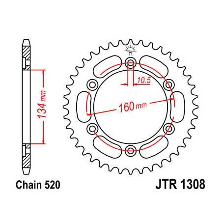 JT SPROCKETS Corona 1308 steel 40 dientes R130840