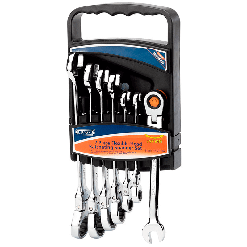 DRAPER Set of combination wrenches with articulated head ratchet 7 U 89101165