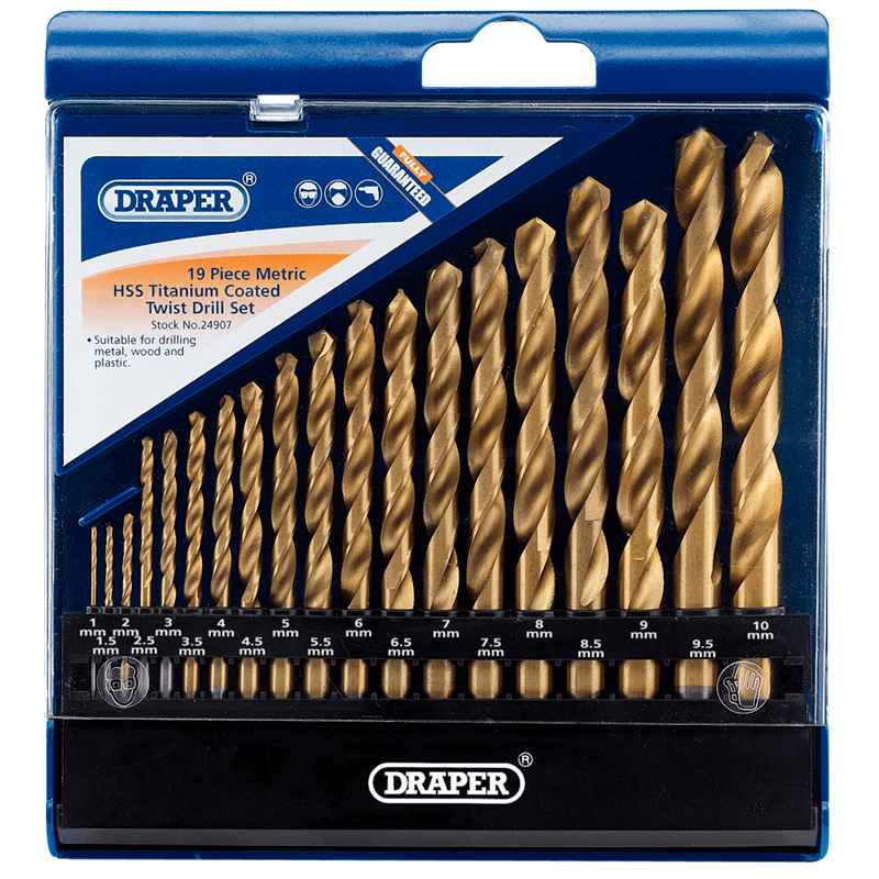 DRAPER Juego de 19 brocas titanio HSS 1MM - 10MM 8924907