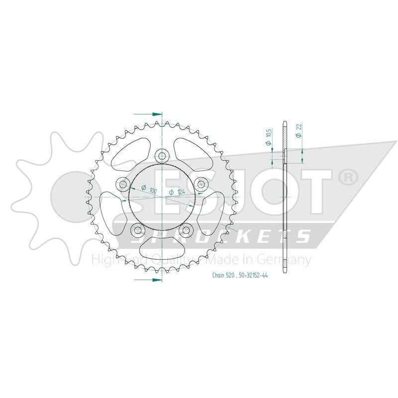 Ring, transmission, rear, steel  50-32152 44 dientes