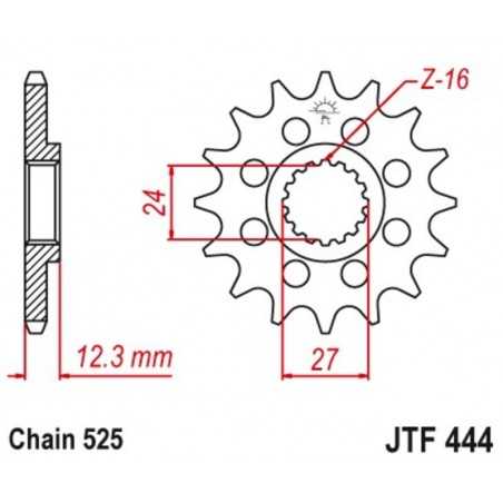 JT SPROCKETS Piñon 444 de acero con 16 dientes F44416