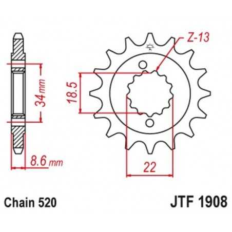 JT SPROCKETS Piñon 1908 de acero con 15 dientes F190815