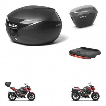 SHAD Maletas laterales + baul trasero luz de freno herraje 3p montaje SH39 SH 39 SH23 ALU KIT-247274