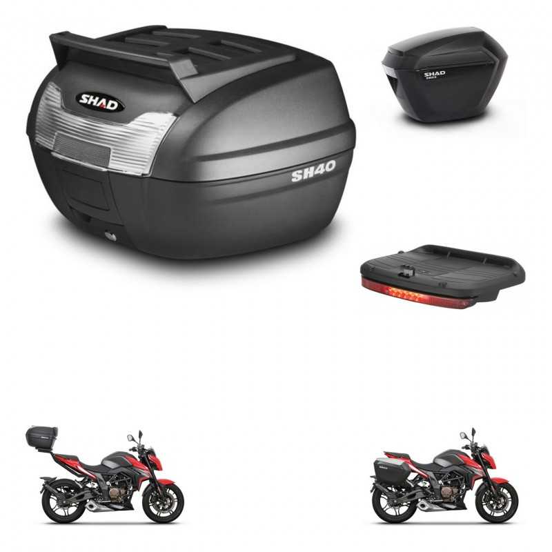 SHAD Maletas laterales + baul trasero luz de freno herraje 3p montaje SH23 KIT-249572