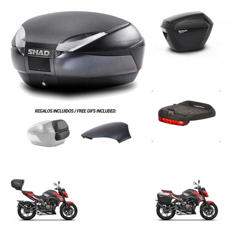 SHAD Maletas laterales + baul trasero luz de freno herraje 3p montaje SH48 SH23 KIT-258680