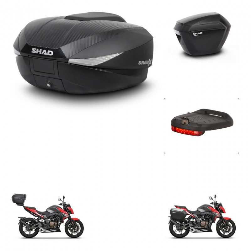 SHAD Maletas laterales + baul trasero luz de freno herraje 3p montaje SH58X SH23 KIT-261344