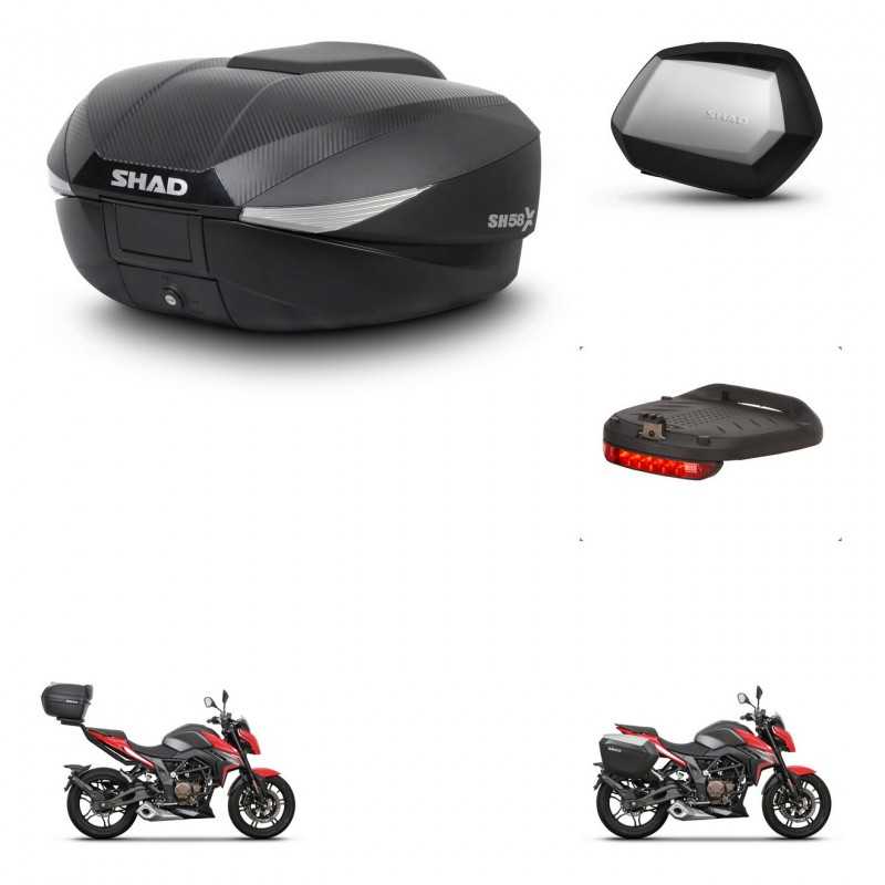 SHAD Maletas laterales + baul trasero luz de freno herraje 3p montaje SH58X SC SH35 PREMIUM KIT-261349