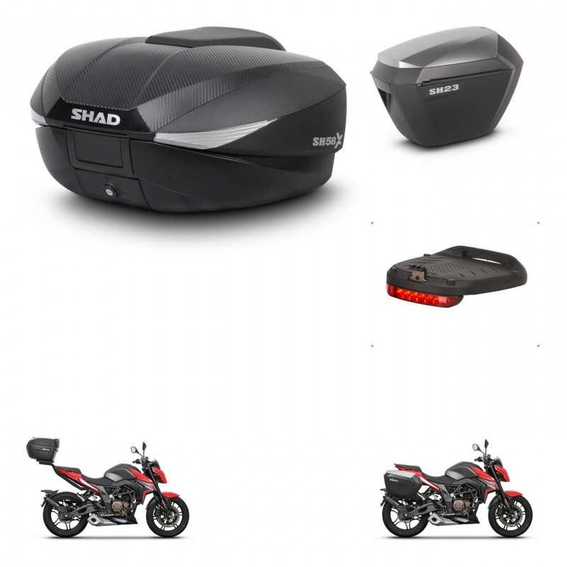 SHAD Maletas laterales + baul trasero luz de freno herraje 3p montaje SH58X SH23 ALU KIT-261350