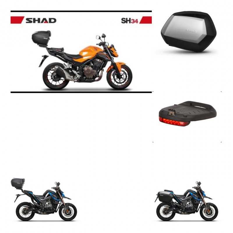SHAD Maletas laterales + baul trasero luz de freno herraje 3p montaje SH34 CARBON LOOK SC SH35 PREMIUM KIT-268585
