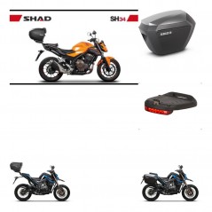 SHAD Maletas laterales + baul trasero luz de freno herraje 3p montaje SH34 CARBON LOOK SH23 ALU KIT-268586