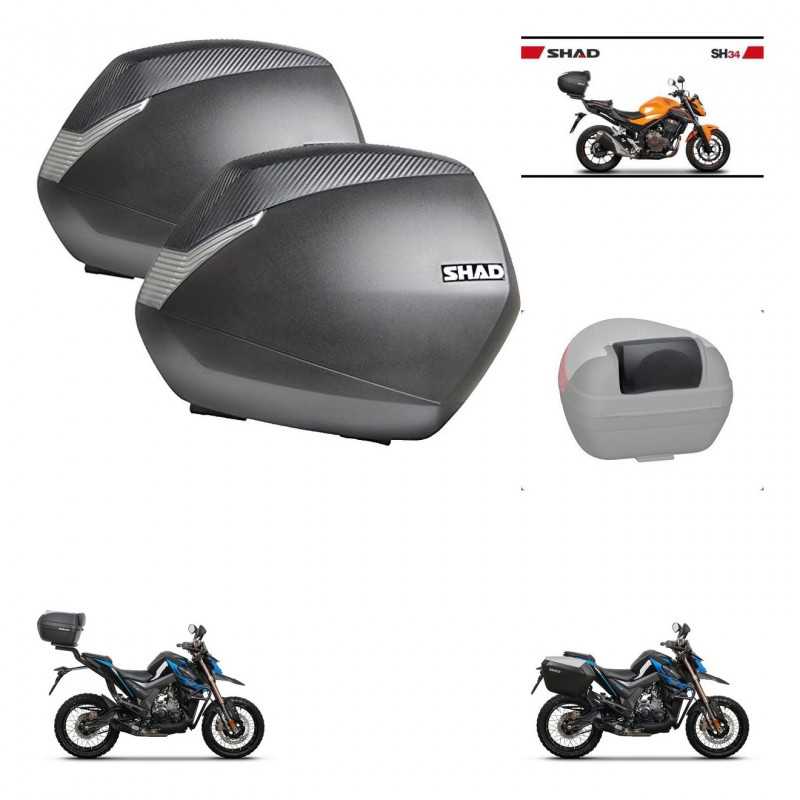 SHAD Rear trunk + side cases + passenger backrest + 3p hardware + mounting hardware SH36 SH 36 SH34 CARBON LOOK KIT-268588