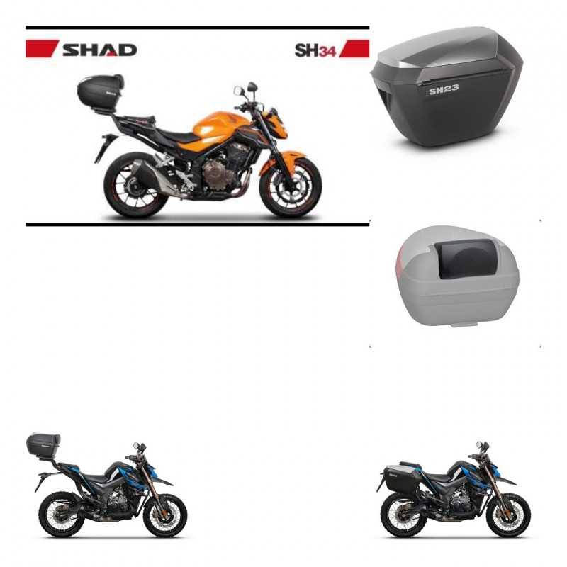 SHAD Maletas laterales + baul trasero respaldo de pasajero herraje 3p montaje SH34 CARBON LOOK SH23 ALU KIT-268595