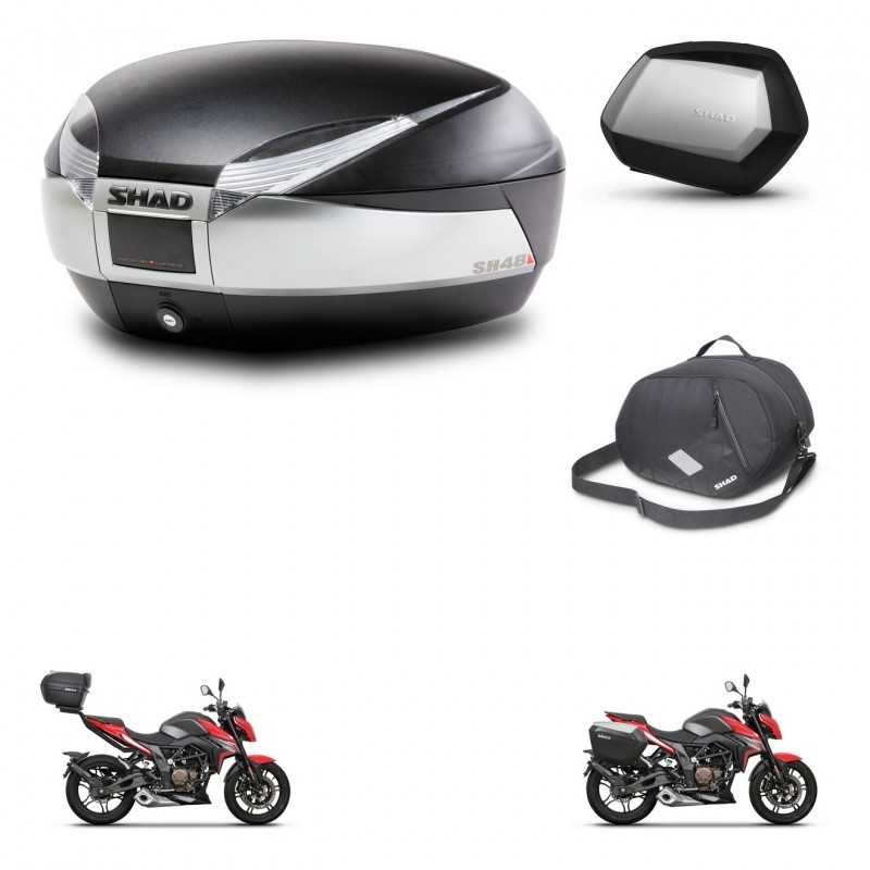 SHAD Maletas laterales + baul trasero bolsa interna herraje 3p montaje SH48 TITANIUM PREMIUM SC SH35 KIT-270771