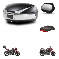 SHAD Maletas laterales + baul trasero luz de freno herraje 3p montaje SH48 TITANIUM PREMIUM SC SH35 KIT-270781
