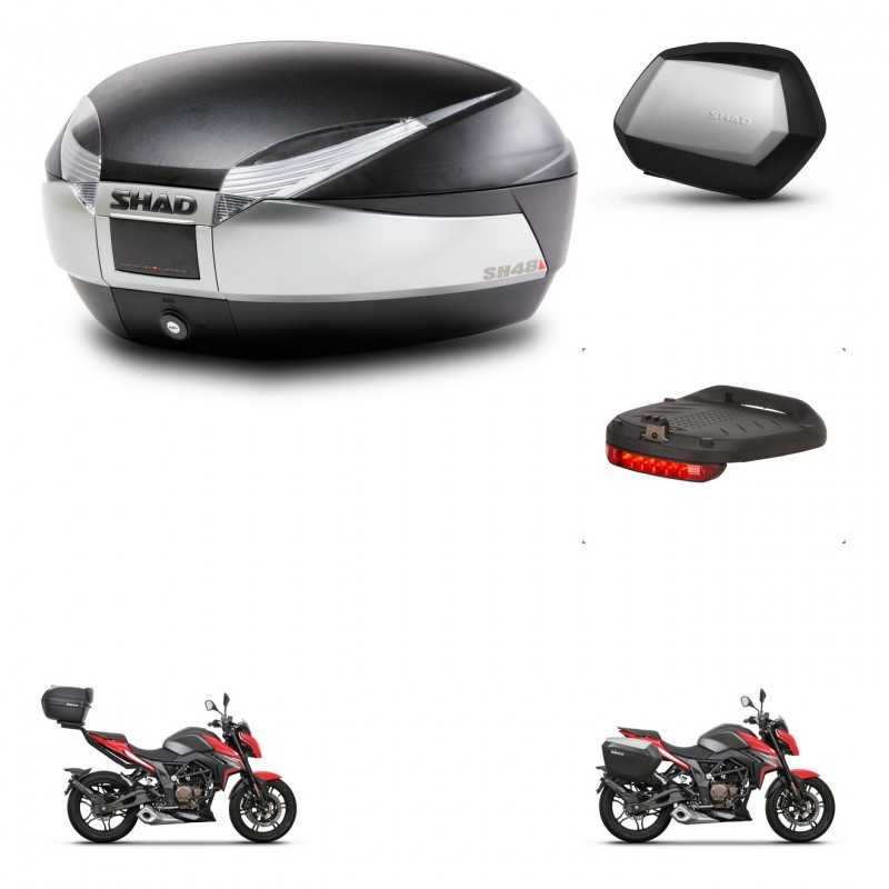 SHAD Maletas laterales + baul trasero luz de freno herraje 3p montaje SH48 TITANIUM PREMIUM SC SH35 KIT-270781