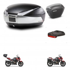 SHAD Maletas laterales + baul trasero luz de freno herraje 3p montaje SH48 TITANIUM PREMIUM SH23 ALU KIT-270782