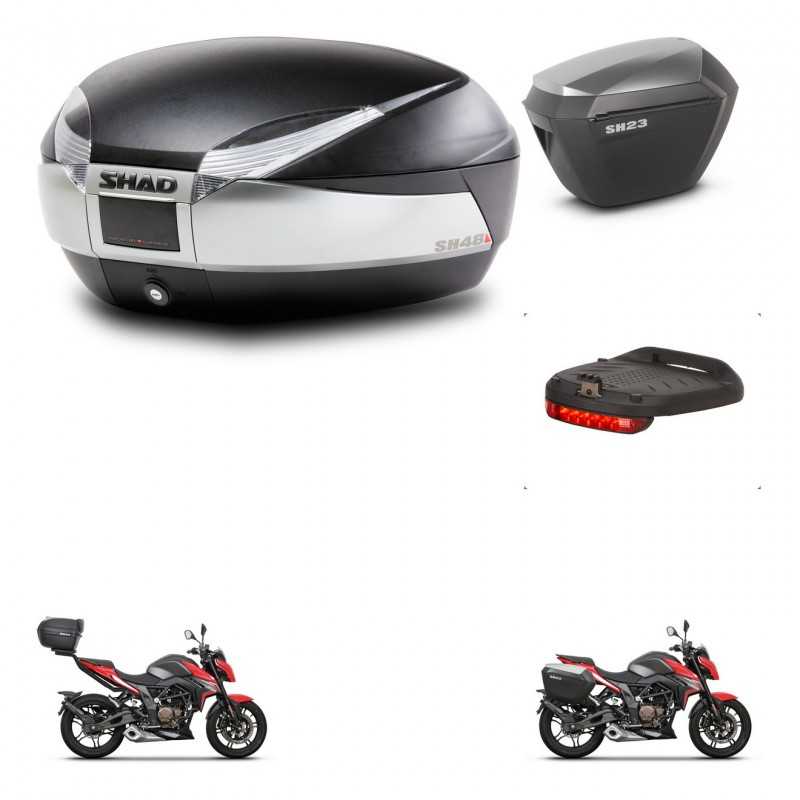 SHAD Maletas laterales + baul trasero luz de freno herraje 3p montaje SH48 TITANIUM PREMIUM SH23 ALU KIT-270782