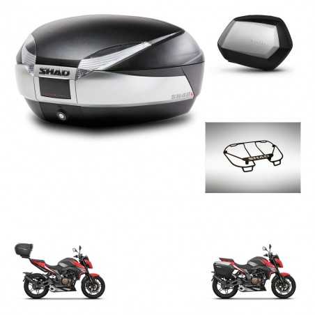SHAD Maletas laterales + baul trasero parrilla portabultos superior herraje 3p montaje SH48 TITANIUM PREMIUM SC SH35 KIT-270808