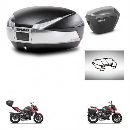SHAD Maletas laterales + baul trasero parrilla portabultos superior herraje 3p montaje SH48 TITANIUM PREMIUM SH23 ALU KIT-270809