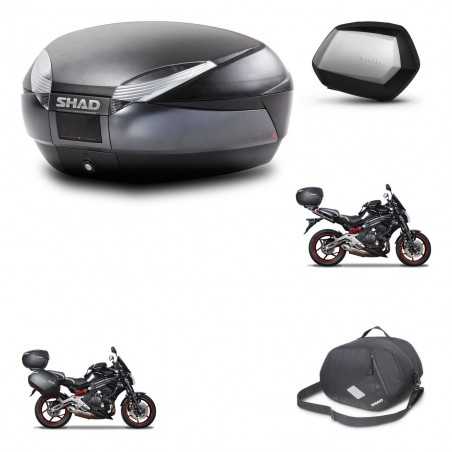 SHAD Maletas laterales + baul trasero herraje montaje bolsa interna 3p SH48 DARK GREY PREMIUM SC SH35 KIT-271509