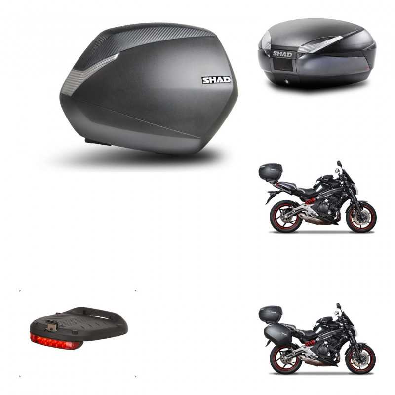 SHAD Baul trasero + maletas laterales herraje montaje 3p luz de freno SH36 SH 36 SH48 DARK GREY PREMIUM KIT-271513