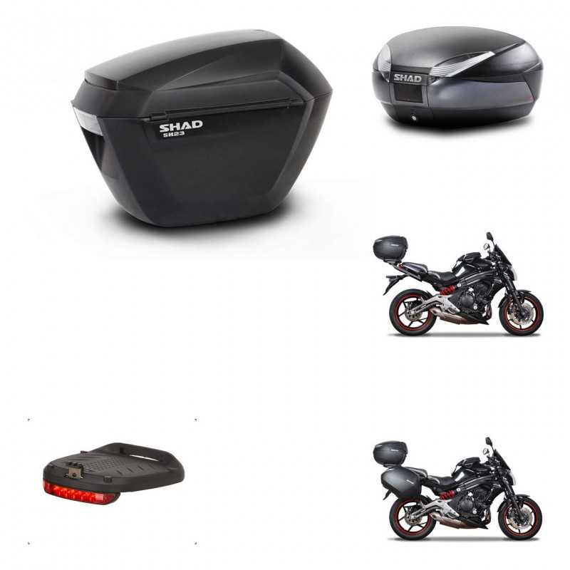SHAD Baul trasero + maletas laterales herraje montaje 3p luz de freno SH23 SH48 DARK GREY PREMIUM KIT-271514