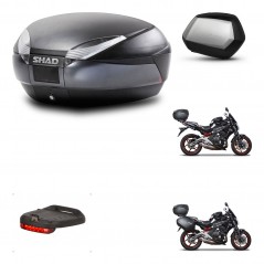 SHAD Maletas laterales + baul trasero herraje montaje 3p luz de freno SH48 DARK GREY PREMIUM SC SH35 KIT-271519